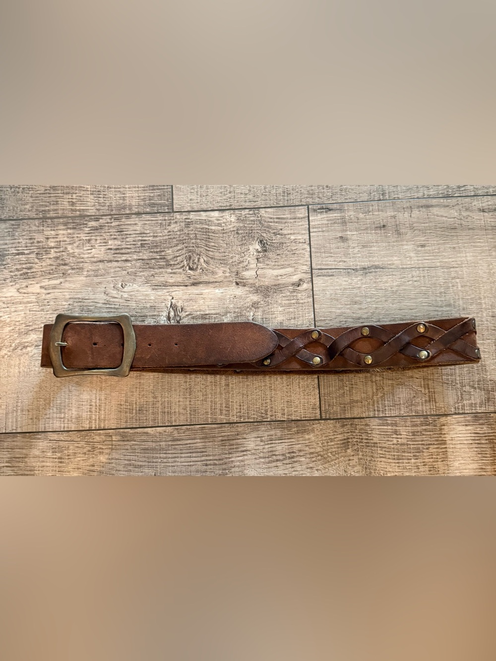 Vintage Brown Leather Belt with Gold Hardware and Studs - Picture 3 of 6